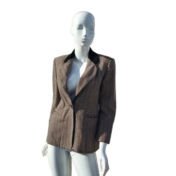 Joan Leslie Size 6 Womens  Brown and Black Squared Blazer with Velvet Collar - Picture 5 of 16